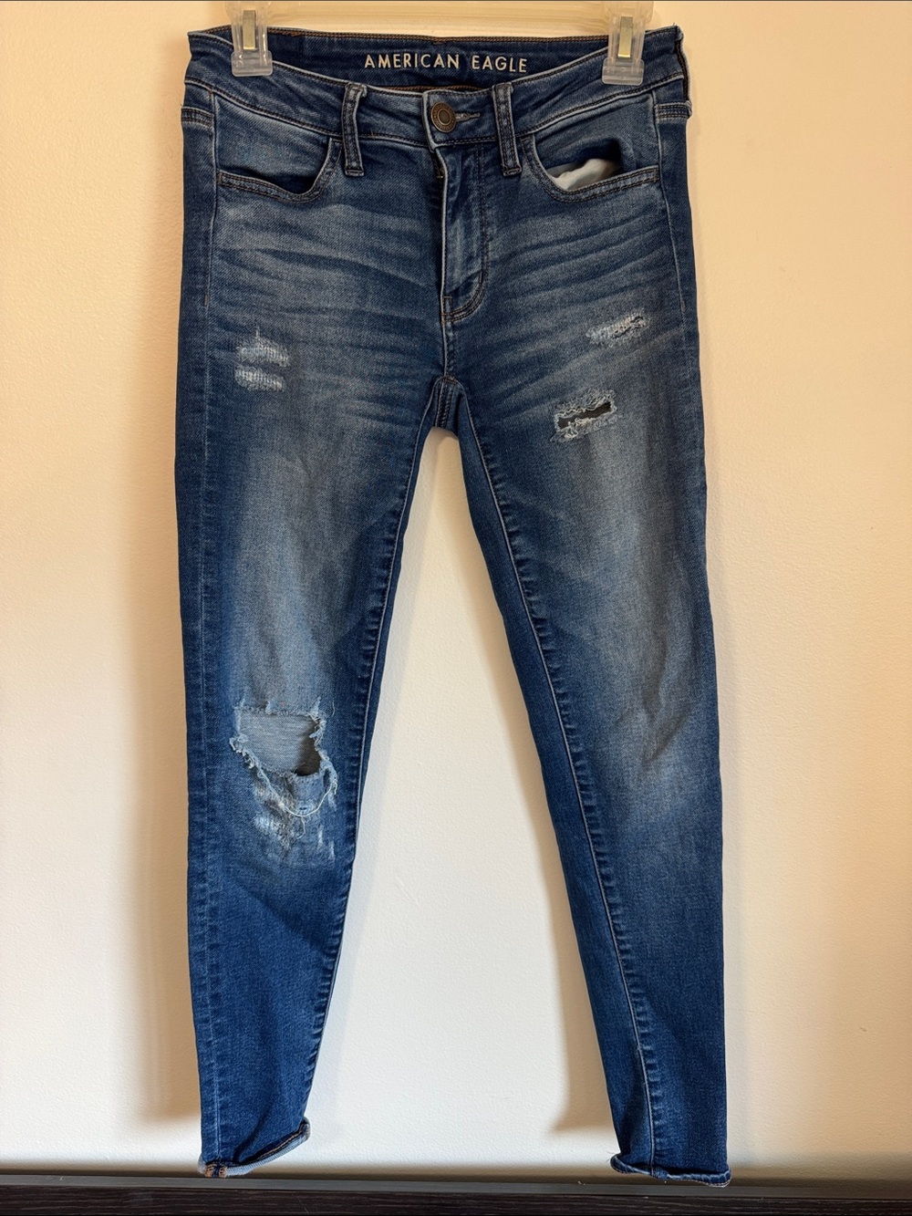 American Eagle Outfitters Women's Dark Blue Distressed Skinny Jeggings